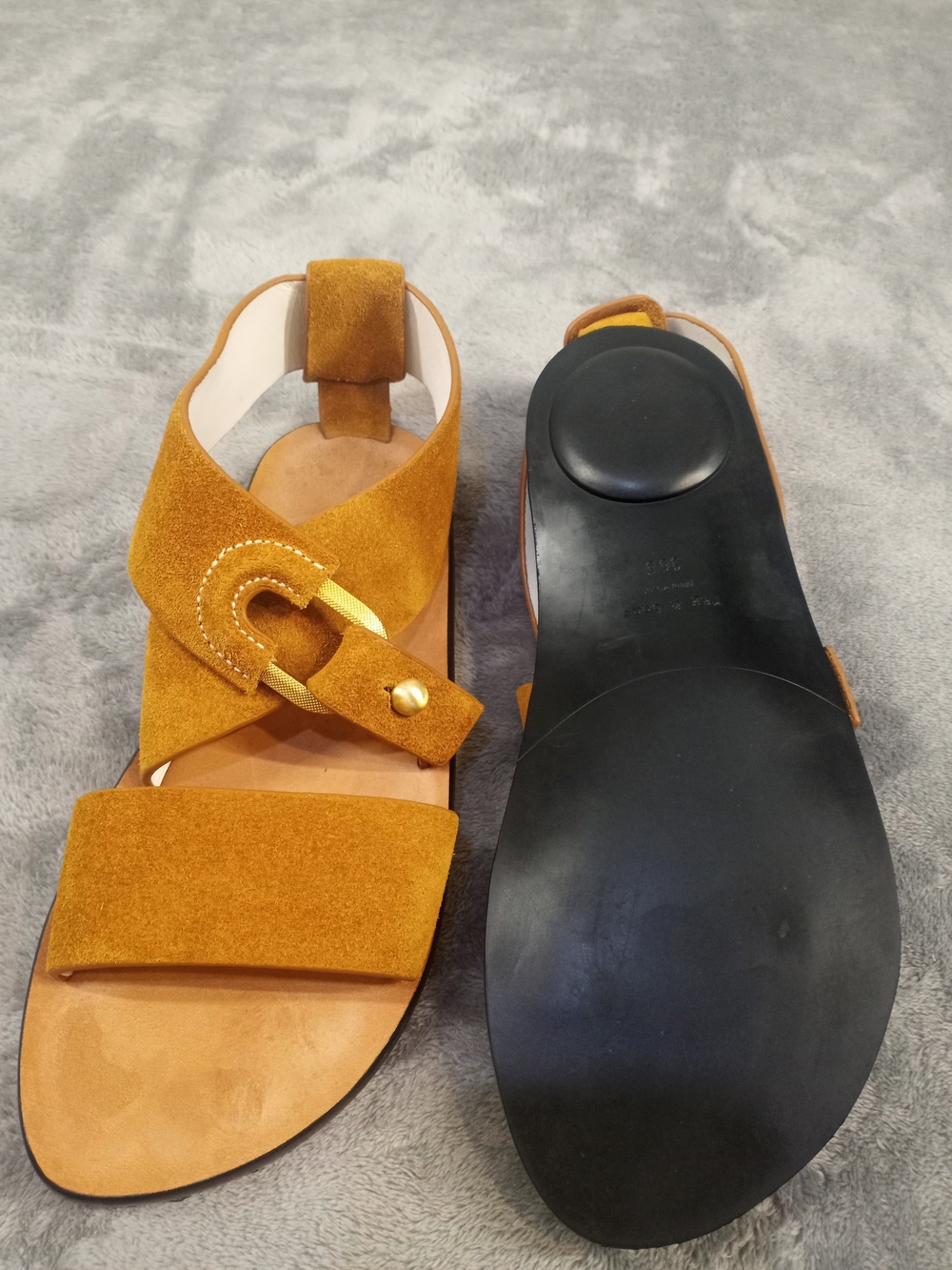rag & bone Mustard Suede Crisscross Sandals with Gold Hardware Size 36.5 - Picture 15 of 16